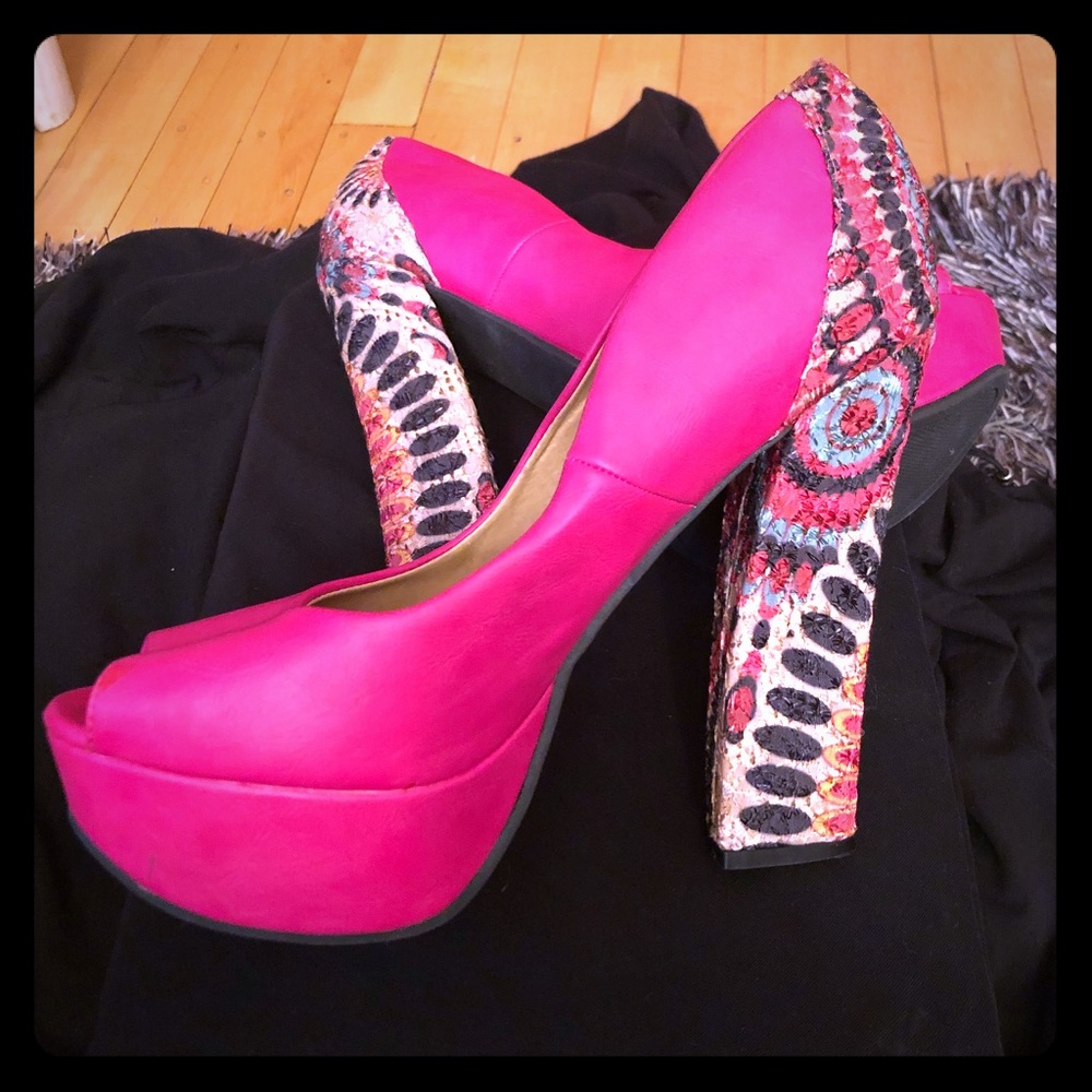 Hot Pink Chunky Platform Heels
